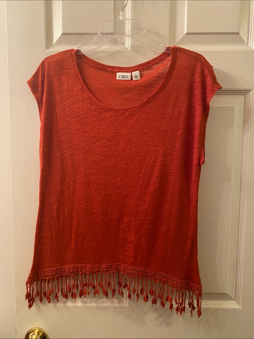 Cato Red Fringe-Hem Scoop Neck Tank